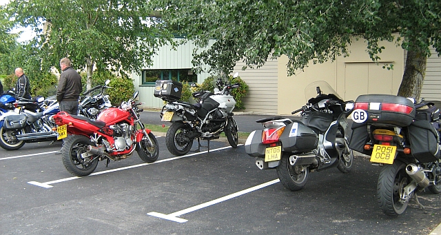 Motorcycles in the car park of the Pegasus Bridge Museum